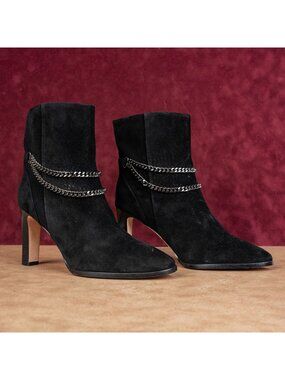 Paige Women Mason Chain Fashion Party Black Suede Pointy Toe Boots sz 9.5